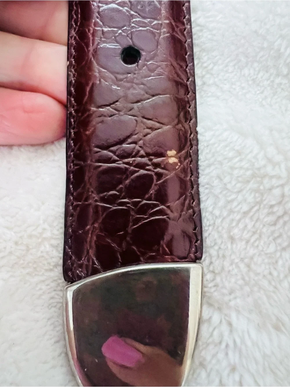 Men’s Belt Lot 2 Size 44 Genuine Leather Croc Embossed Black Brown Silver